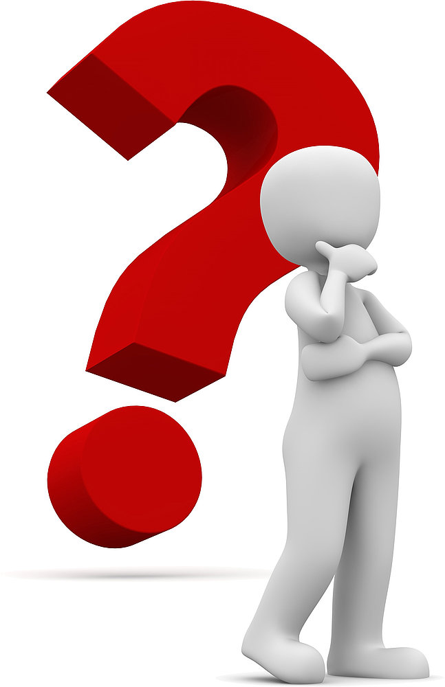 Suchtfigur mit Fragezeichen im Hintergrund